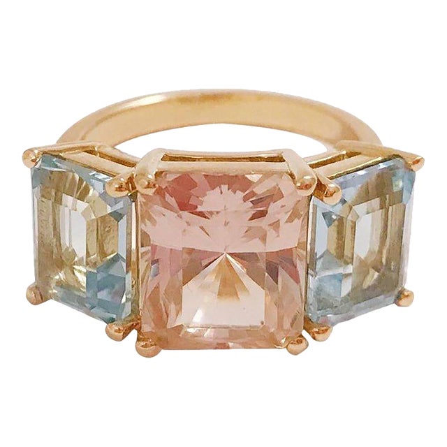 Christina Addison Mini Yellow Gold Semi Precious Emerald Cut Ring For Sale