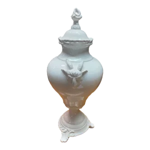 1990s Italian Hand-Painted Ceramic Vase With Lid With Rams Head Design