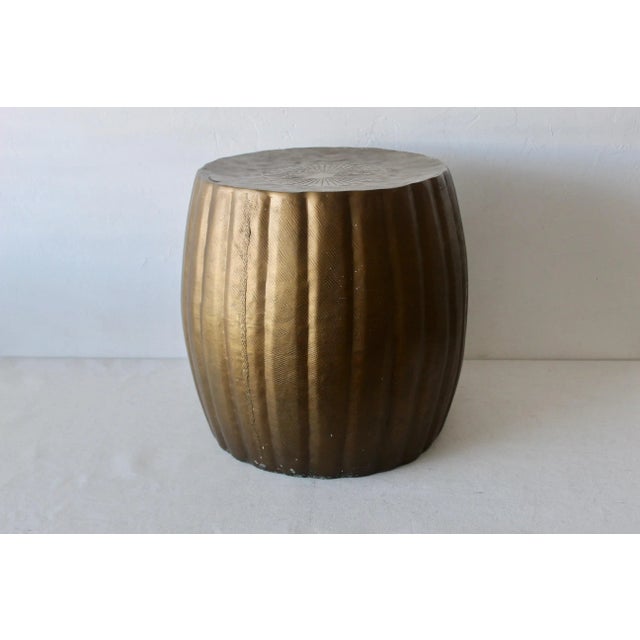 Pleated Bronze Finish Aluminum Barrel Style Garden Stool Mid-Century For Sale - Image 11 of 12