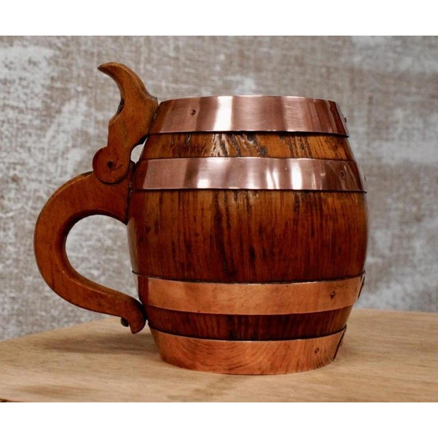 Antique Oak and Copper Barrel-Form Tavern Beer Stein, 1890 For Sale - Image 3 of 11