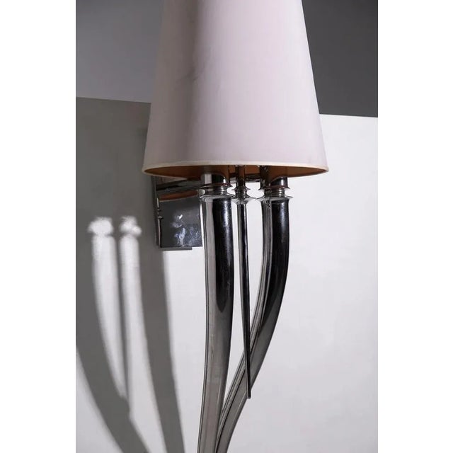 1980s Large Italian Deco Wall Lamp in Nickeled Brass, 1980s For Sale - Image 5 of 6