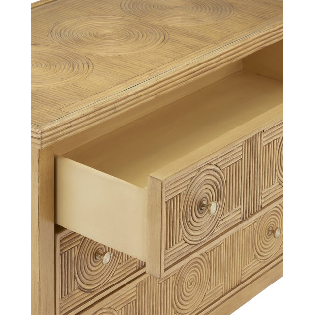 The Santos Sea Sand Large Chest has a split rattan pattern on the drawers, sides, and top, which is made by hand and...