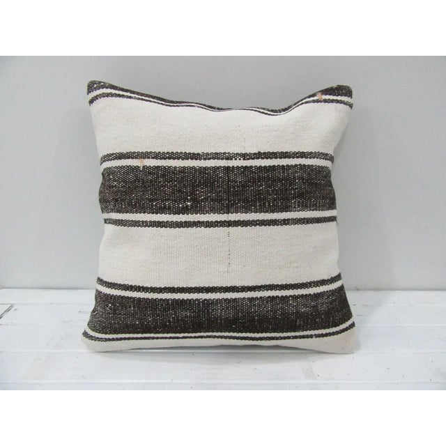 White and Brown Striped Turkish Kilim Pillow Cover For Sale - Image 4 of 4
