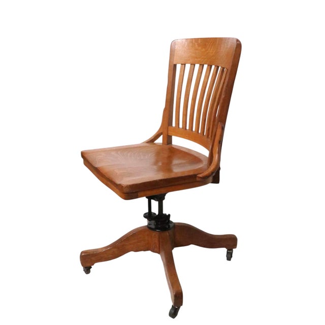 American Antique Oak Swivel Tilt Desk Chair by Sikes C. 1920/40's For Sale - Image 3 of 16