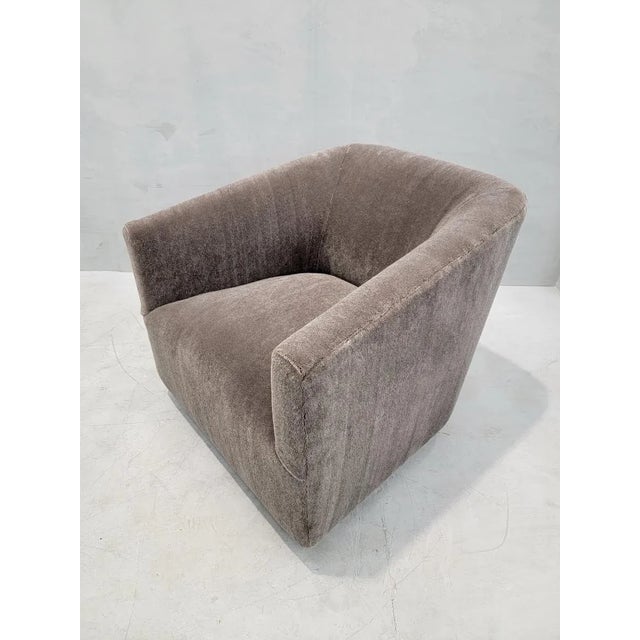 Restoration Hardware Restoration Hardware Italian Shelter Arm Swivel Lounge Newly Reupholstered in Taupe Mohair For Sale - Image 4 of 9