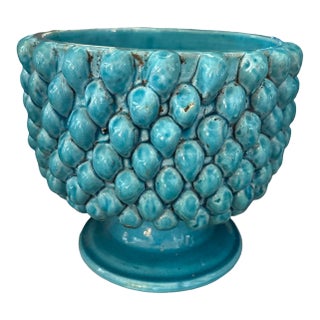 Vintage Flower Pot Turquoise-Glazed Ceramics For Sale