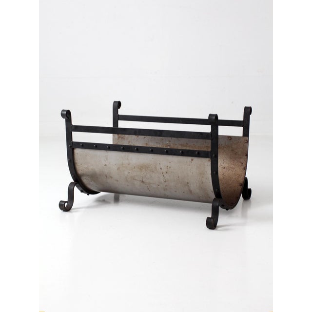 Vintage Iron and Steel Fireplace Log Holder For Sale - Image 9 of 17