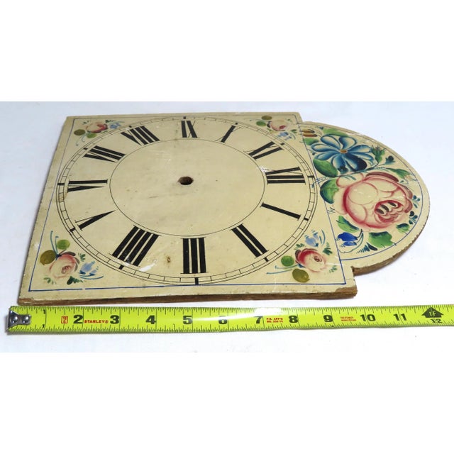 Antique Early 19th Century Hand Painted Wood Grandmothers Clock Dial For Sale - Image 11 of 13