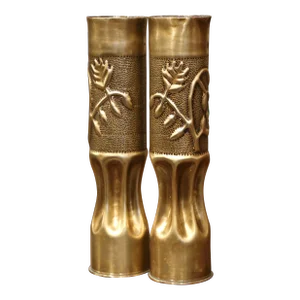 Pair of Ww One French Trench Artillery Brass Shell Casings With Foliage Motifs
