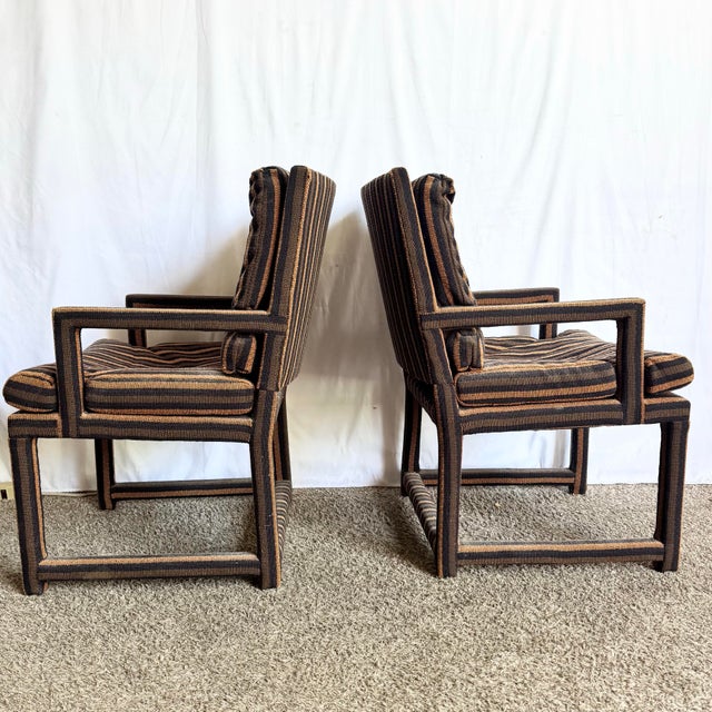 Postmodern Postmodern Black and Brown Tufted Parsons Arm Chairs - A Pair For Sale - Image 3 of 12