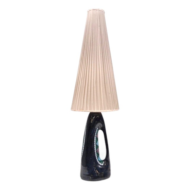 1958 Tilgmans Keramik, Large Table Lamp, Dark Blue Ceramic For Sale
