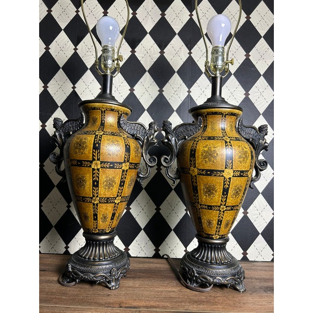 Vintage Neoclassical-Style Figural Urn Table Lamps With Winged Figures - Pair For Sale - Image 13 of 18