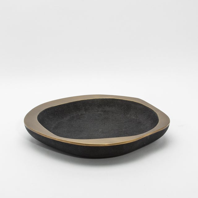 Modern Bowl in Black Shagreen With Bronze Patina Brass Details by R&y Augousti For Sale - Image 3 of 11