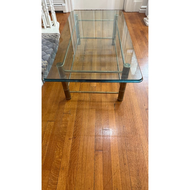 1970s Faux Bamboo Brass Attributed to Mastercraft Coffee Table With Beveled Glass For Sale - Image 9 of 14