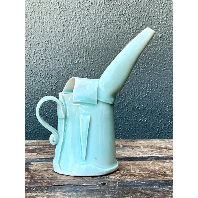 Vintage Aqua Abstract Ceramic Pitcher For Sale - Image 10 of 12