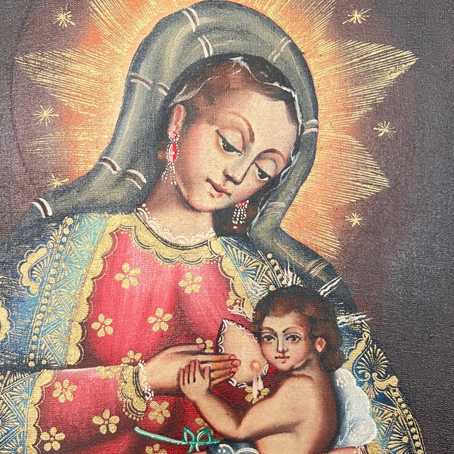 Mexican Mid 20th Century Cuzco School Painting of the Nursing Madonna For Sale - Image 3 of 8