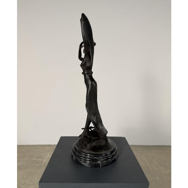 Art Nouveau Bronze Dragonfly Woman Sculpture on Marble – 18” Tall For Sale In Dallas - Image 6 of 10