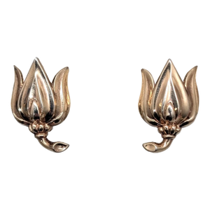 Vintage 1950 Signed Crown Trifari Goldtone Tulip Clip Earrings -2 Pieces