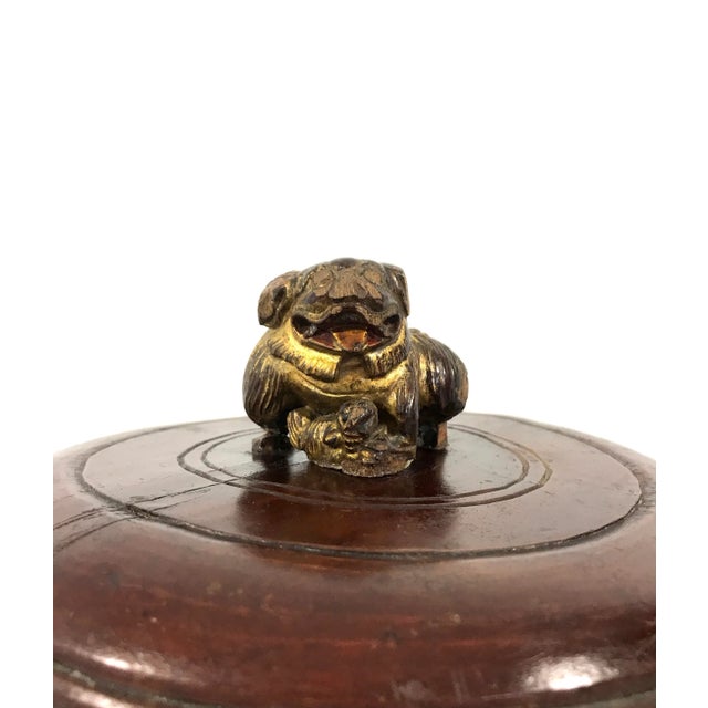 Late 19th Century Qing Dynasty Chinese Banded Wood Storage Box With Foo Lion Signed & Sealed For Sale In Tampa - Image 6 of 9