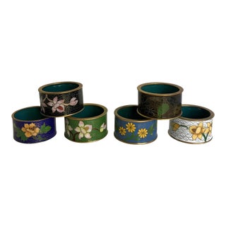 Set of 6 Vintage Asian Cloisonné Napkin Rings For Sale