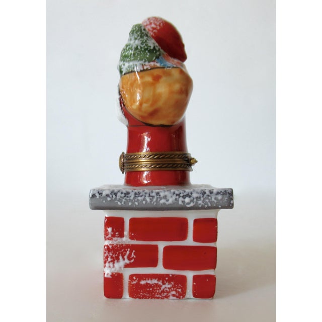 Limoges, France, Hand-Painted Porcelain Santa Claus in Chimney Collector's Lidded Trinket Box For Sale In West Palm - Image 6 of 12