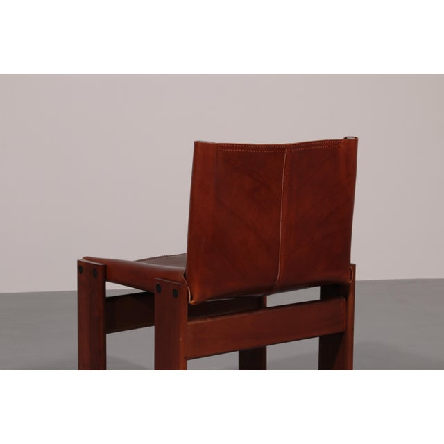 Walnut and Cognac Saddle Leather Monk Chairs by Afra and Tobia Scarpa, 1970, Set of 6 For Sale - Image 3 of 14