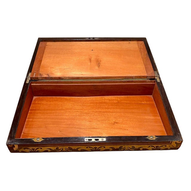 Victorian Brass Inlaid Mahogany Writing Slope with Secret Drawers For Sale - Image 11 of 18