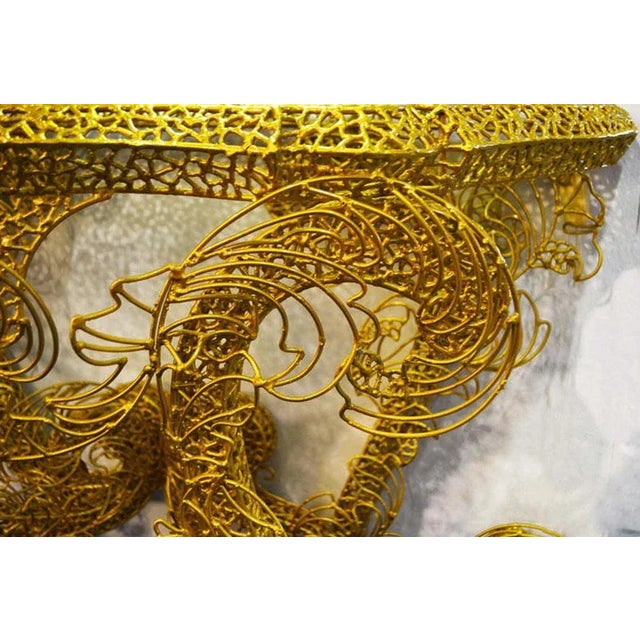 Metal King Sun Console with Mirror by Anacleto Spazzapan, 1990s, Set of 2 For Sale - Image 7 of 9