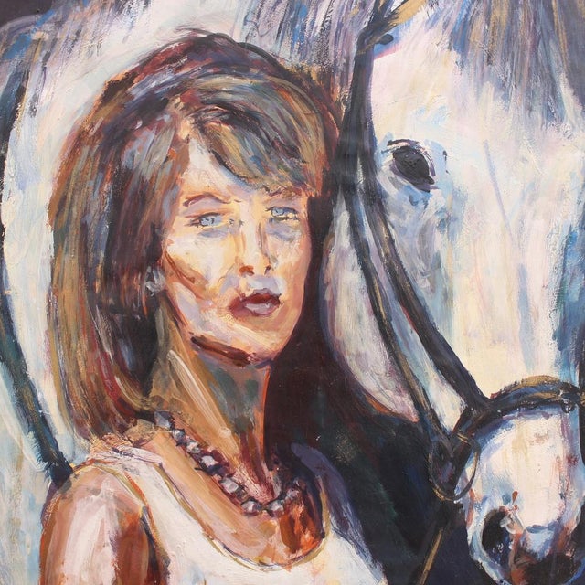 French School Artist, Portrait of a Woman and Her Horse, 1980s, Oil on Board, Framed For Sale - Image 6 of 18