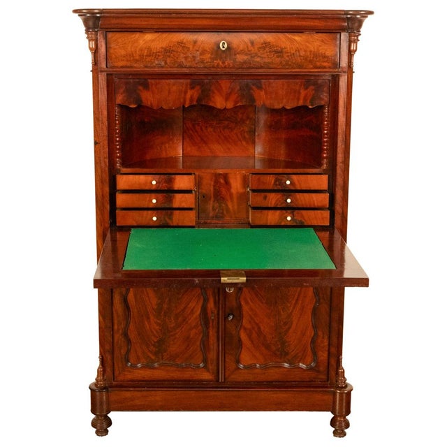 Antique Austrian Flame Mahogany Biedermeier Secretary Desk Cabinet Chest 1860 For Sale - Image 9 of 18