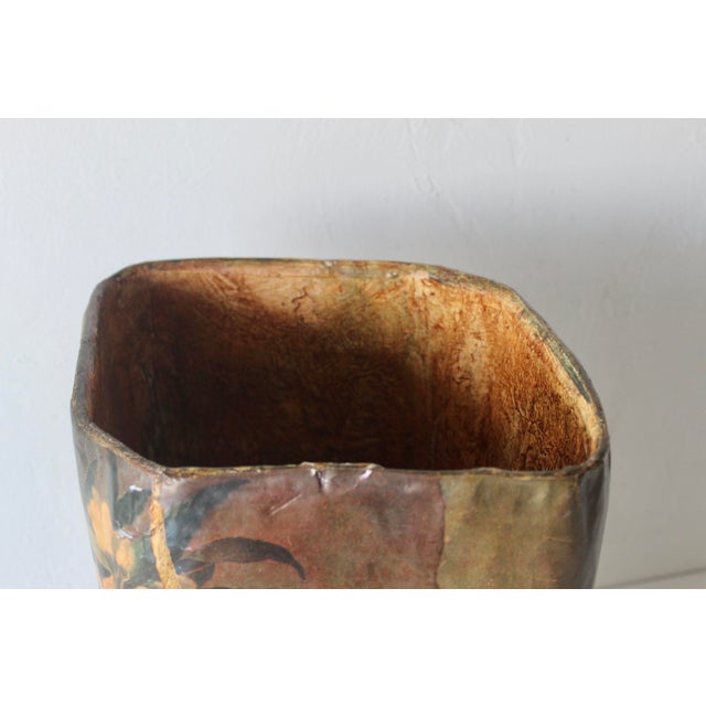 R Pulvermacher Art Nouveau Paper Mache Floral Wrapped Wastebasket Vintage For Sale - Image 10 of 18