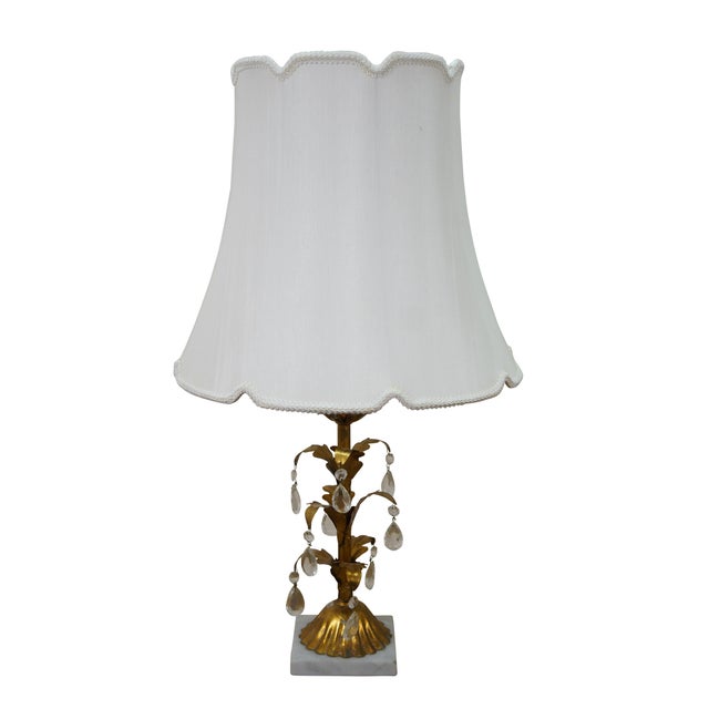 Hollywood Regency Mid 20th Century Italian Mid Century Hollywood Regency Florentine Gilt Tole Drop Crystal Lamps For Sale - Image 3 of 17