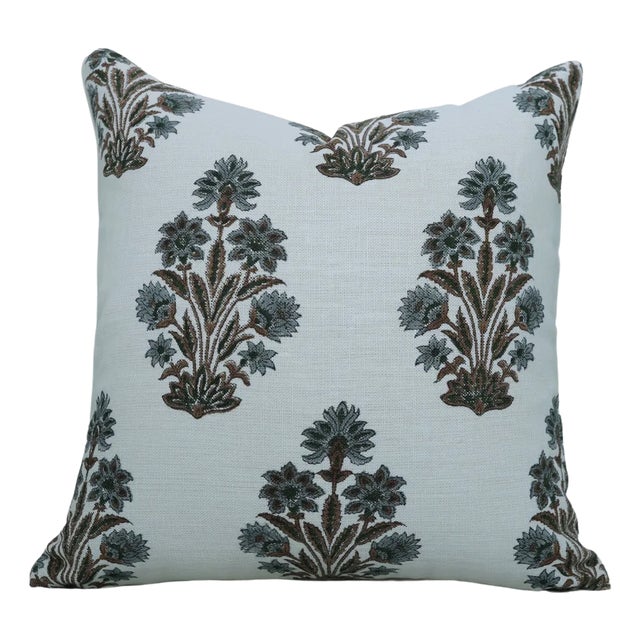 Fabdivine Handmade Block Print Throw Cushion Cover 20x20 Inch Off-White Linen-Morpankh For Sale