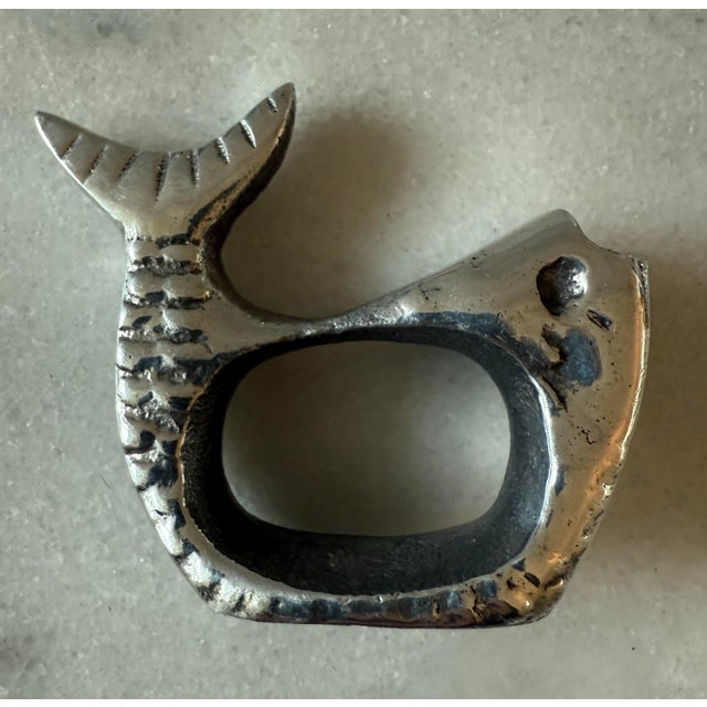 Set of 4 Pewter Silver Fish Shaped Napkin Rings For Sale - Image 4 of 5