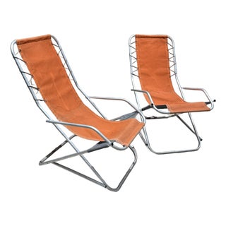 Vintage Aluminum Folding Patio Lounge Chair-Rocker After Takeshi Nii For Sale