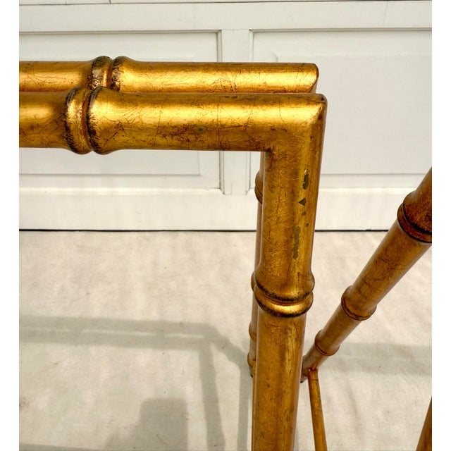 Pair Vintage Gilt Faux Bamboo Sawhorse Form Table Bases in the Style of Tony Duquette For Sale - Image 9 of 10