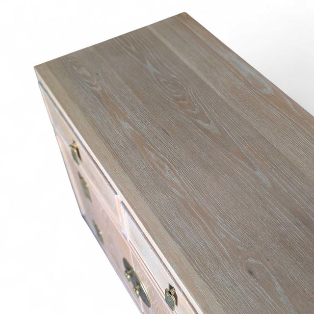 Refinished Mount Airy Bleached Oak Sideboard With Brass Hardware, Mid-Century For Sale - Image 14 of 18