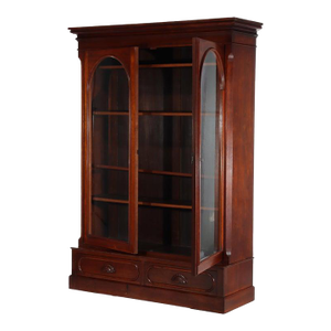 Oversized Antique Victorian 2-Door 2-Drawer Walnut Bookcase C1890
