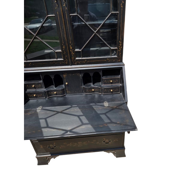 1990s Ethan Allen Newport Liliana Secretary Writing Desk Hutch Display Chinoiserie For Sale - Image 12 of 15