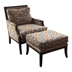 Modern Transitional Club Chair and Ottoman With Exposed Wood Frame