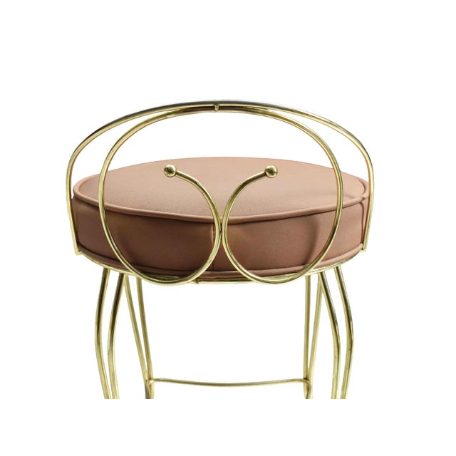 Metal Mid 20th Century Hollywood Regency George Koch Gold and Mauve Vanity Stool Chair For Sale - Image 7 of 14
