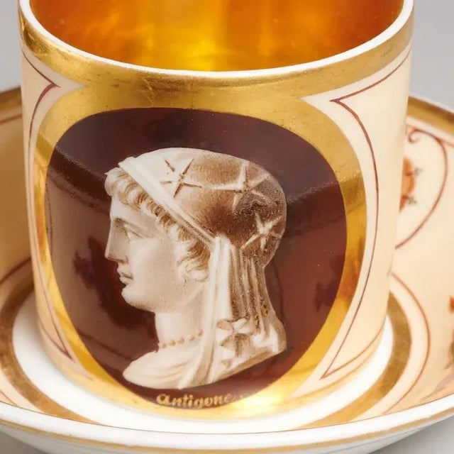 Antique Early 19th Century French Empire Porcelain La Courtille Tea Cup & Saucer - A Pair For Sale - Image 9 of 13