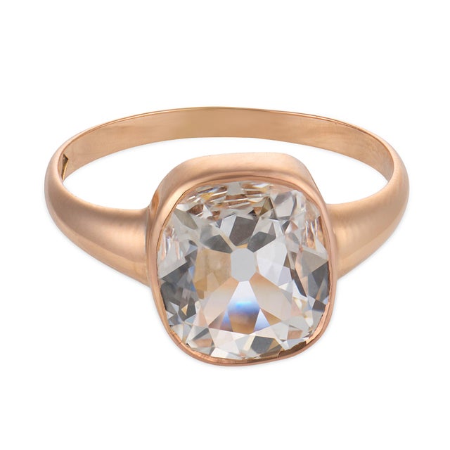 Contemporary Vintage Gia 2.26 Carat Diamond 10k Rose Gold Bezel Ring, Size 7.25 For Sale - Image 3 of 5