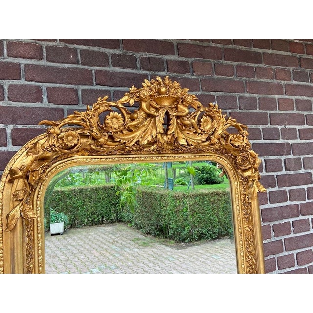 Late 20th Century Late 20c French Louis XVI Gold Wood Floor Mirrors Pair For Sale - Image 5 of 17