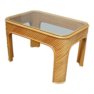 Vintage Mid Century Modern Split Bamboo Rattan Coffee End Table For Sale