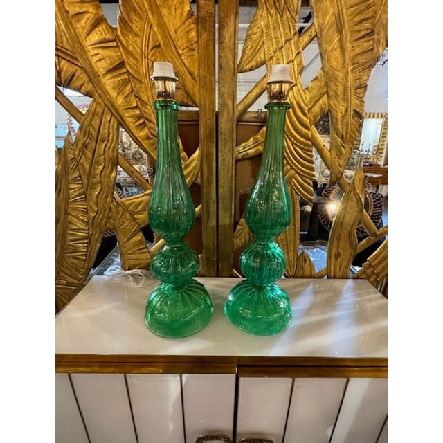 Early 21st Century Contemporary Murano Kelly Green Lamps - a Pair For Sale - Image 5 of 5