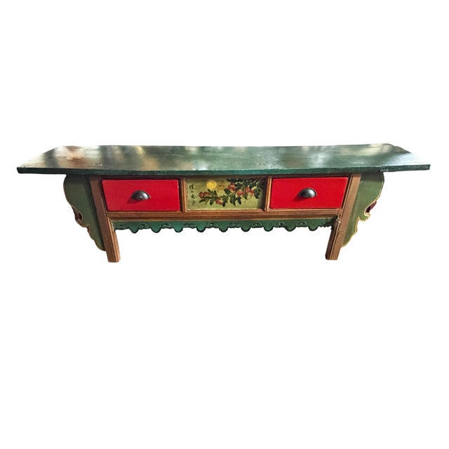 Asian Antique Vintage Tibetan Hand Painted Floral Winged Low MeditationTable For Sale - Image 3 of 6