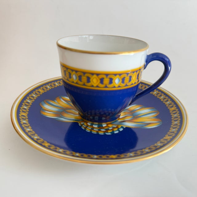 Ceramic Cocarde de Soie Coffee Cup and Saucer from Hermès, 1980, Set of 2 For Sale - Image 7 of 7
