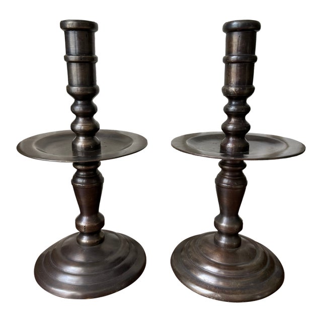 Vintage Monumental 16” Bronze Candlestick Holders -a Pair For Sale