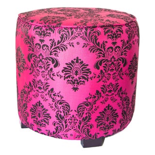 Moroccan Art Deco Boho Style Pouf in Hot Fuchsia Color For Sale
